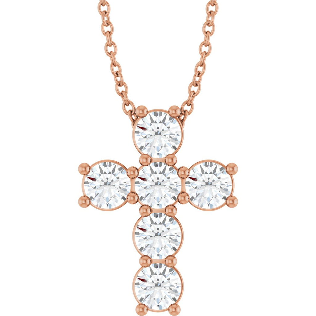 1 CTW Natural Diamond Cross Slide Necklace in 14k rose gold