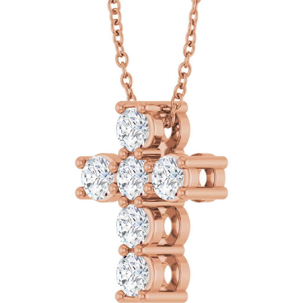 3/4 CTW Natural Diamond Cross Slide Necklace in 14k rose gold