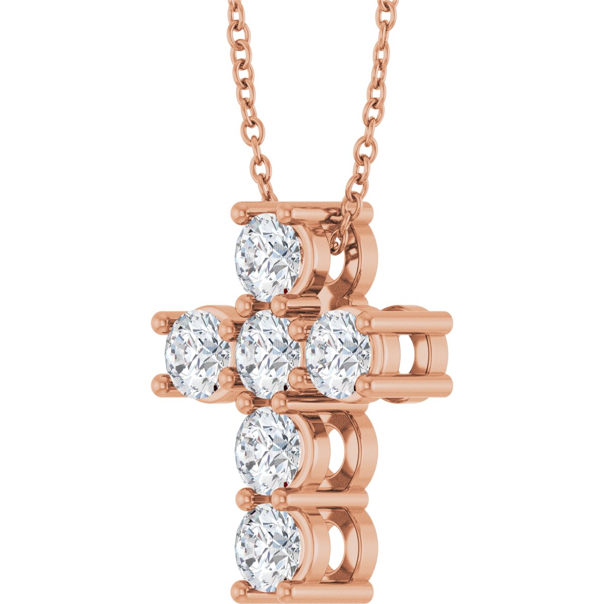 1 CTW Natural Diamond Cross Slide Necklace in 14k rose gold