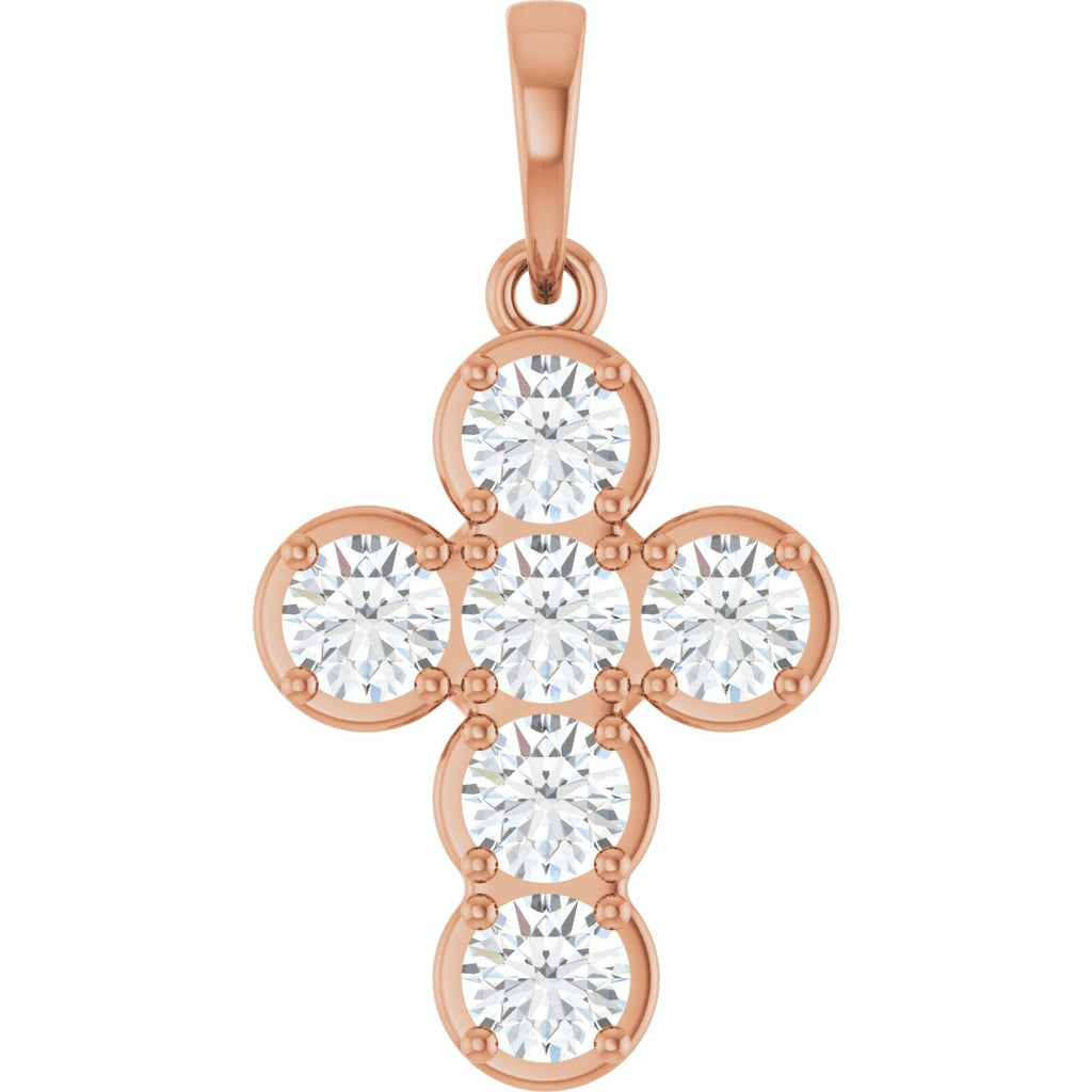 1 CTW Natural Diamond Cross Pendant in 14k rose gold
