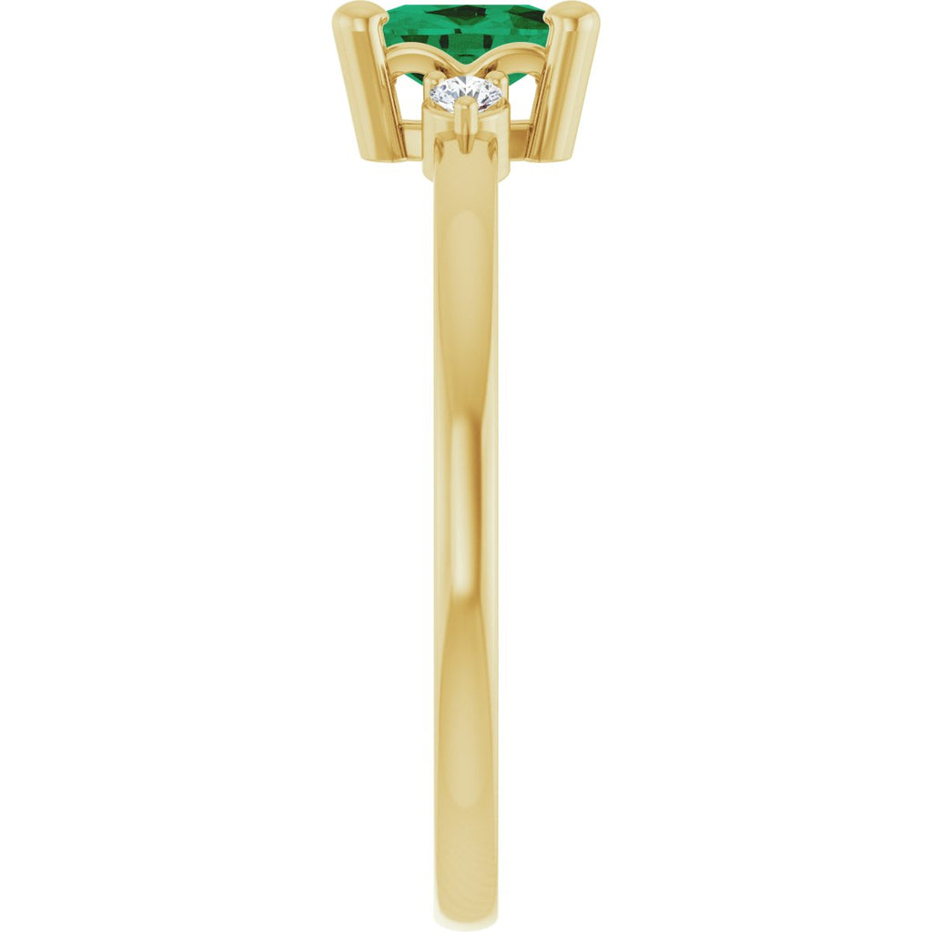 Lab-Grown Emerald & .05 CTW Lab-Grown Diamond Ring in 14k yellow gold