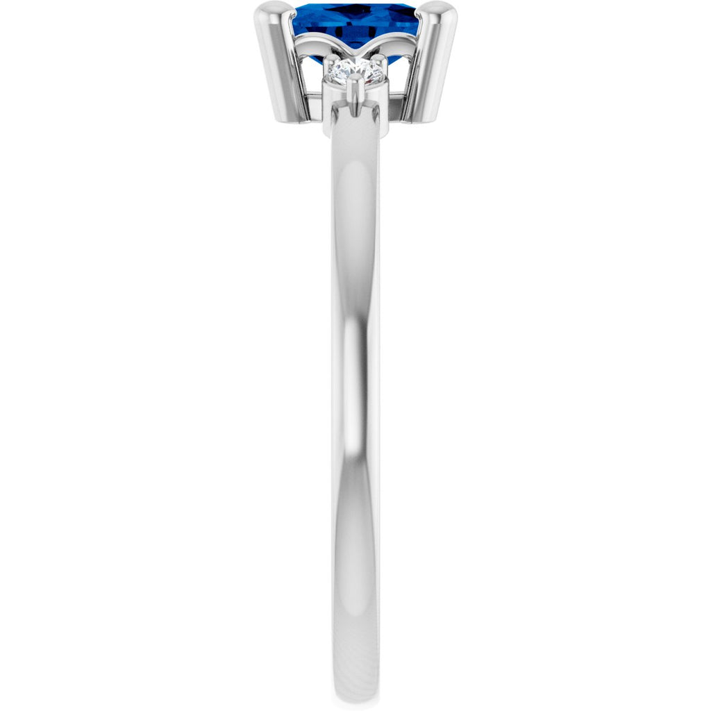 Lab-Grown Blue Sapphire & .05 CTW Natural Diamond Ring in 14k white gold