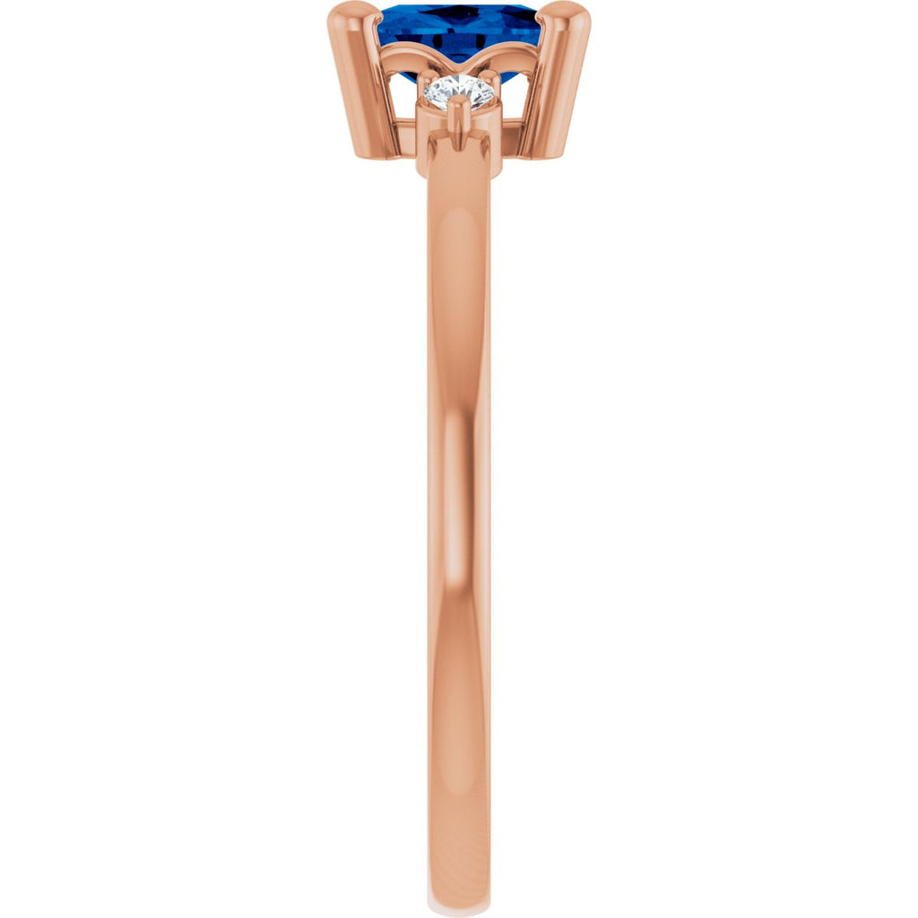 Lab-Grown Blue Sapphire & .05 CTW Lab-Grown Diamond Ring in 14k rose gold