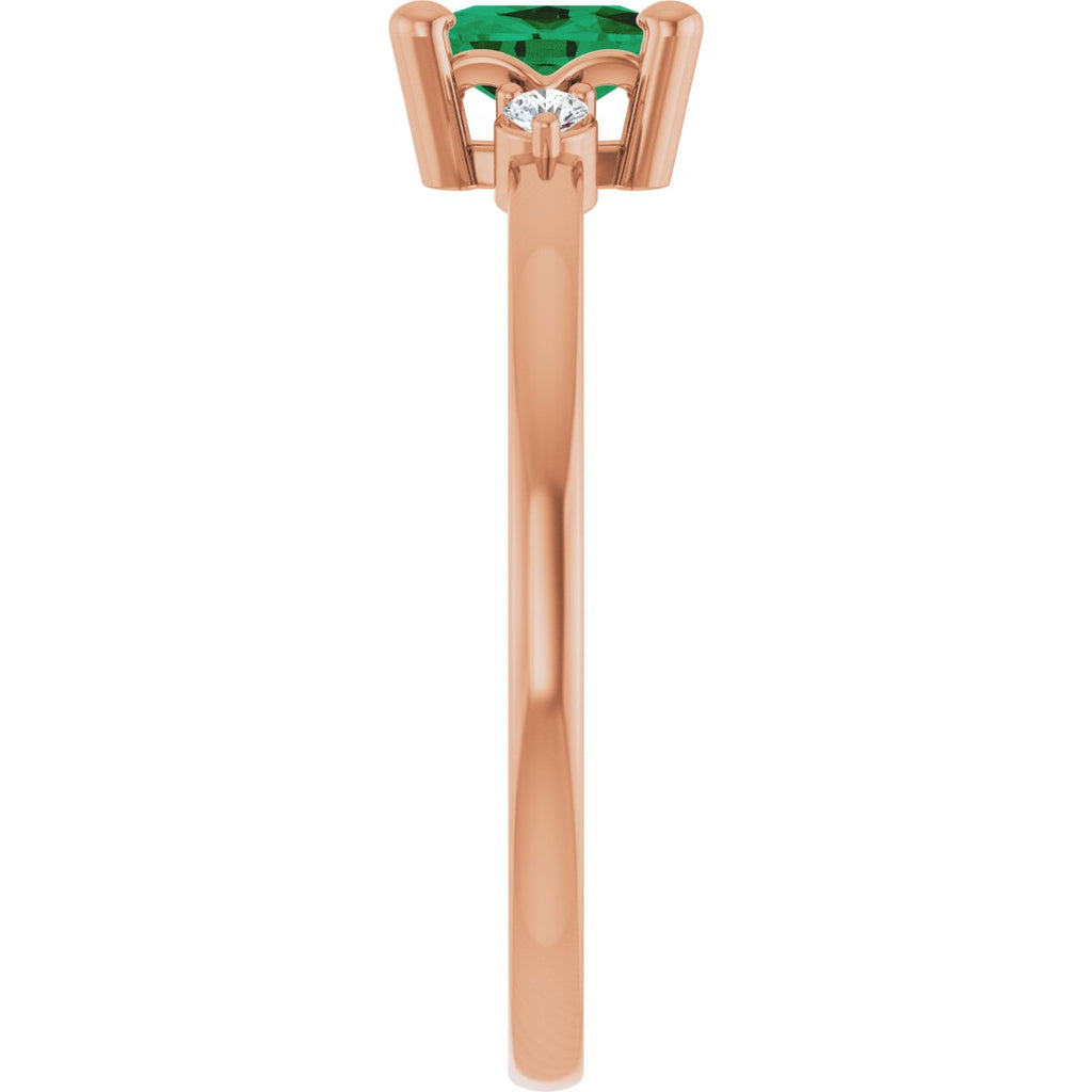 Lab-Grown Emerald & .05 CTW Lab-Grown Diamond Ring in 14k rose gold