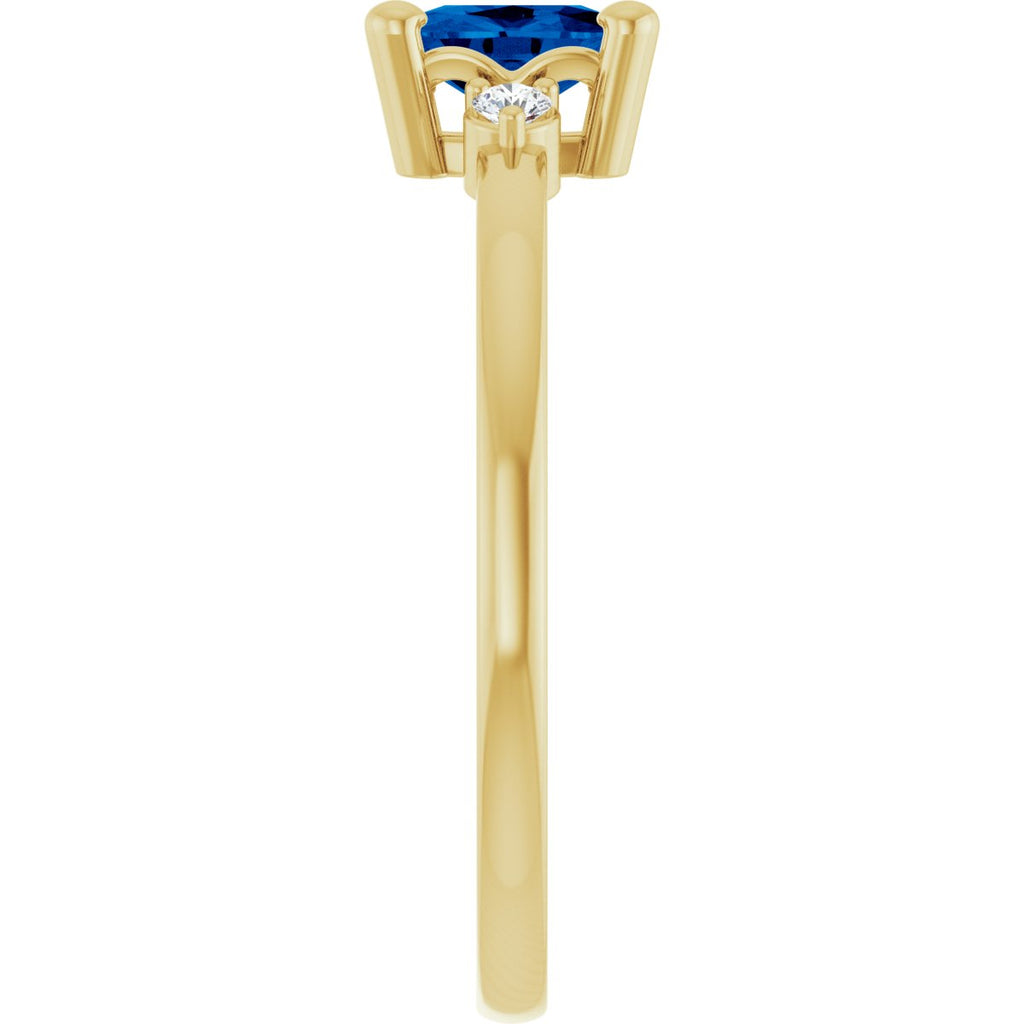 Lab-Grown Blue Sapphire & .05 CTW Natural Diamond Ring in 14k yellow gold