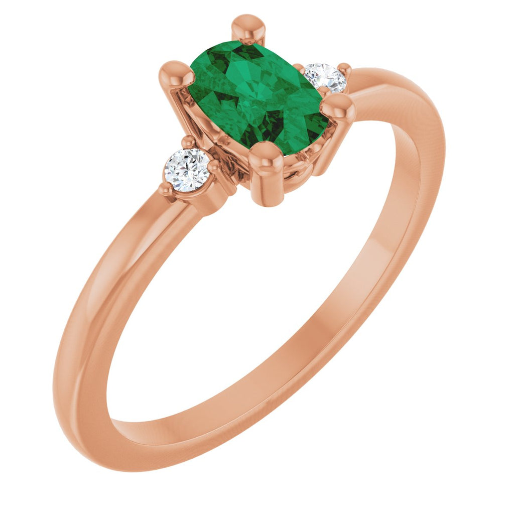 Lab-Grown Emerald & .05 CTW Lab-Grown Diamond Ring in 14k rose gold