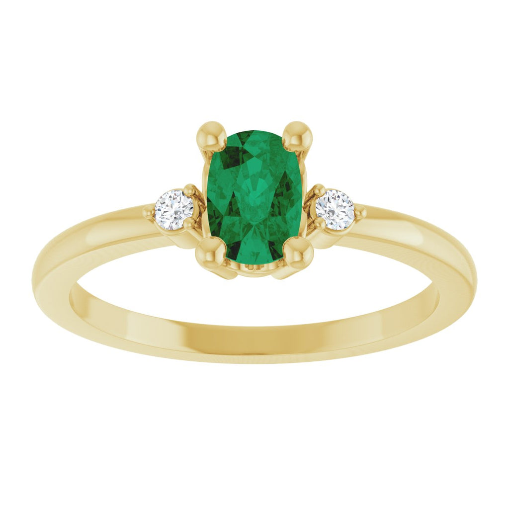 Lab-Grown Emerald & .05 CTW Natural Diamond Ring in 14k yellow gold