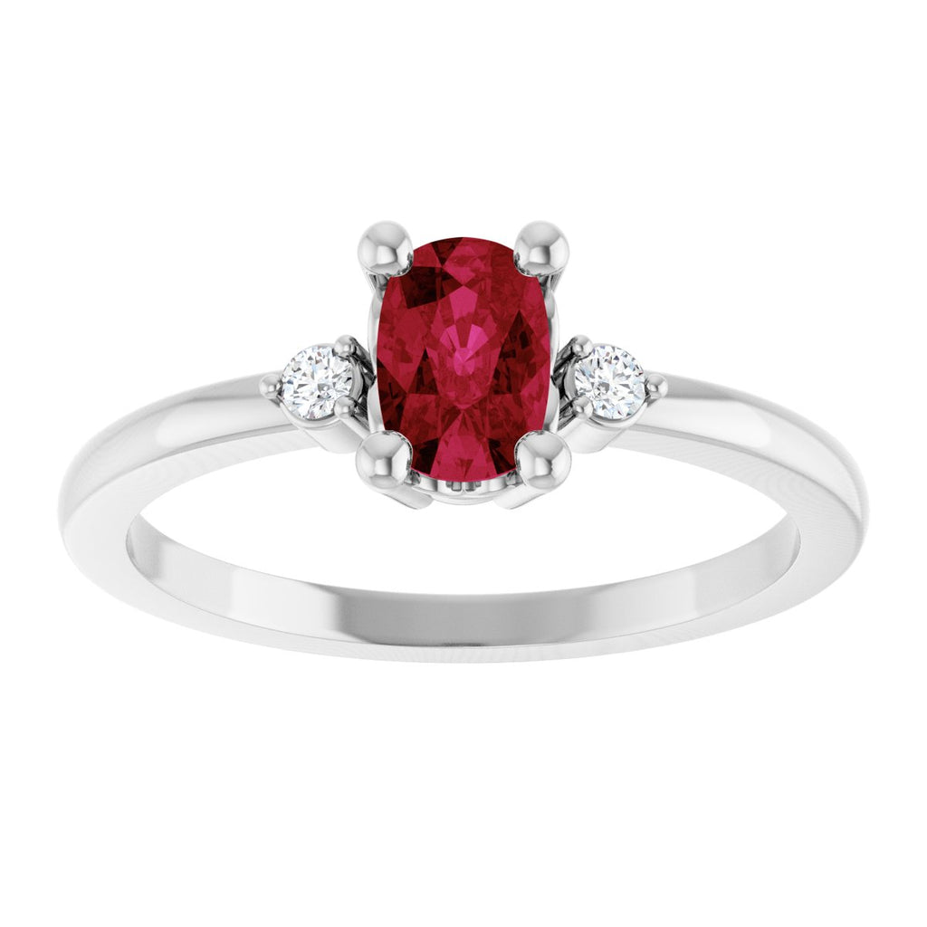 Lab-Grown Ruby & .05 CTW Natural Diamond Ring in 14k white gold
