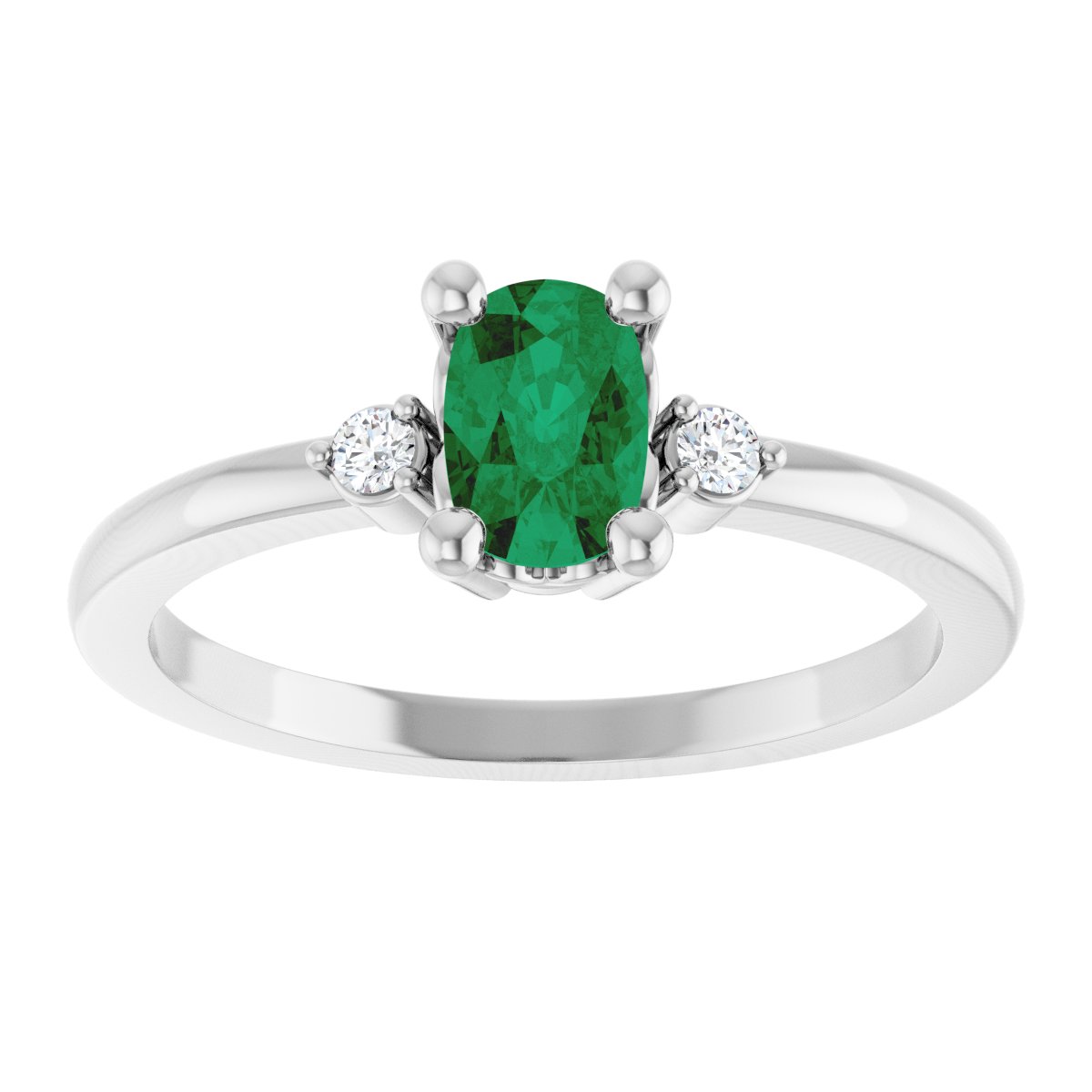 Lab-Grown Emerald & .05 CTW Lab-Grown Diamond Ring in 14k white gold