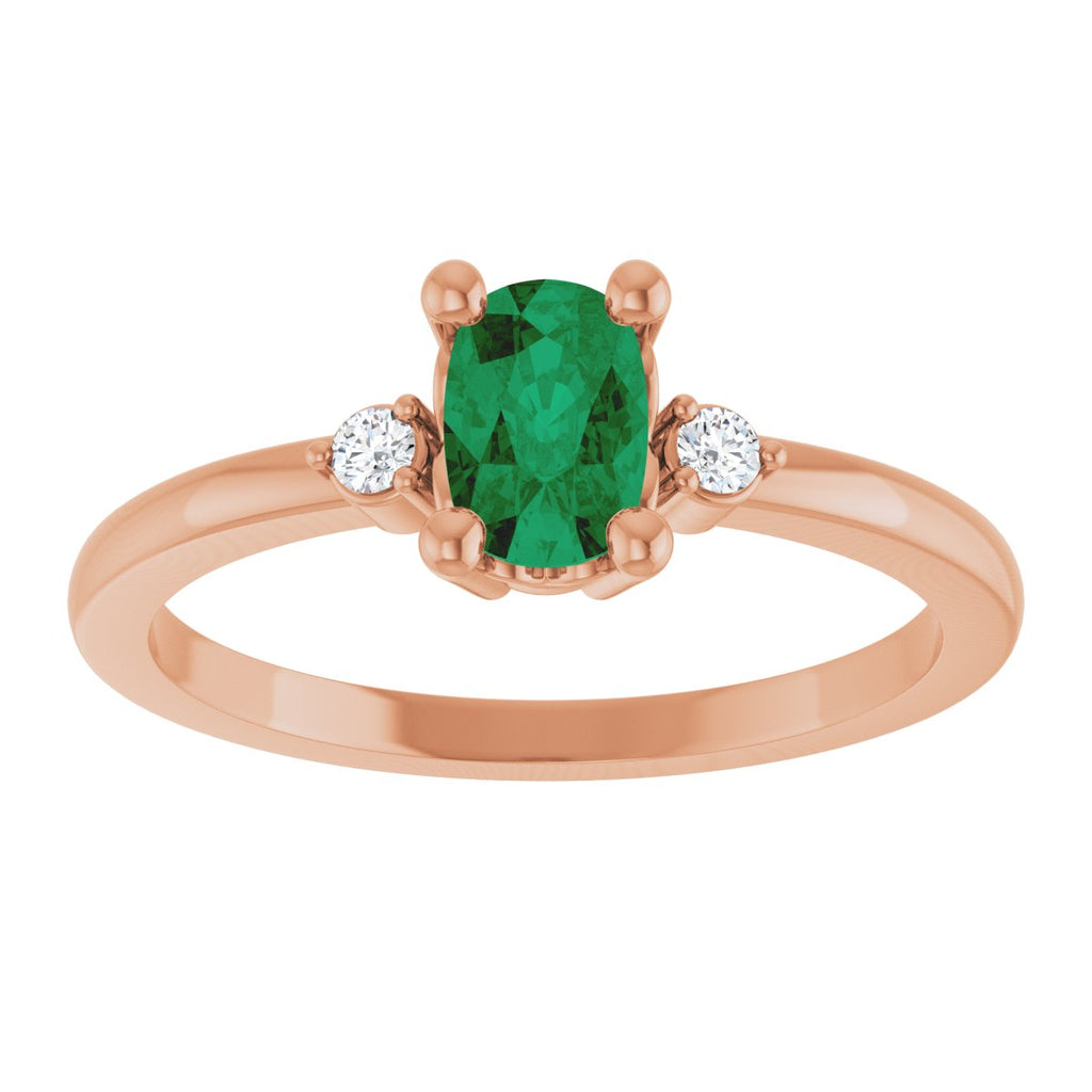 Lab-Grown Emerald & .05 CTW Lab-Grown Diamond Ring in 14k rose gold