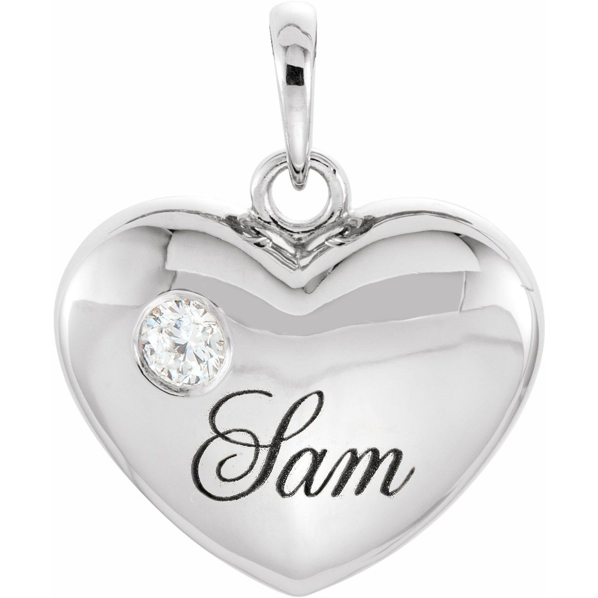 .05 CT Natural Diamond Engravable Heart Pendant in 14k white gold