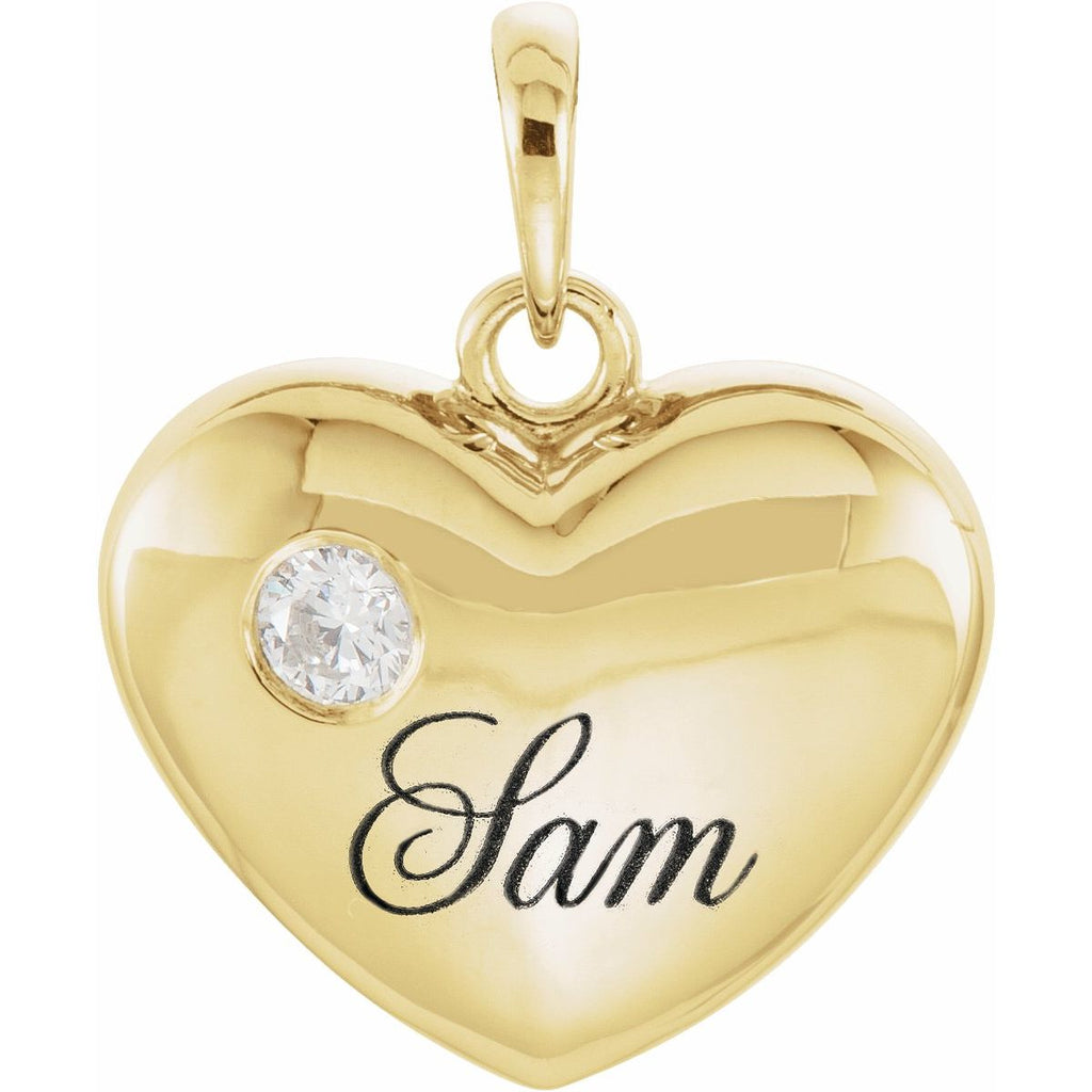.05 CT Natural Diamond Engravable Heart Pendant in 14k yellow gold