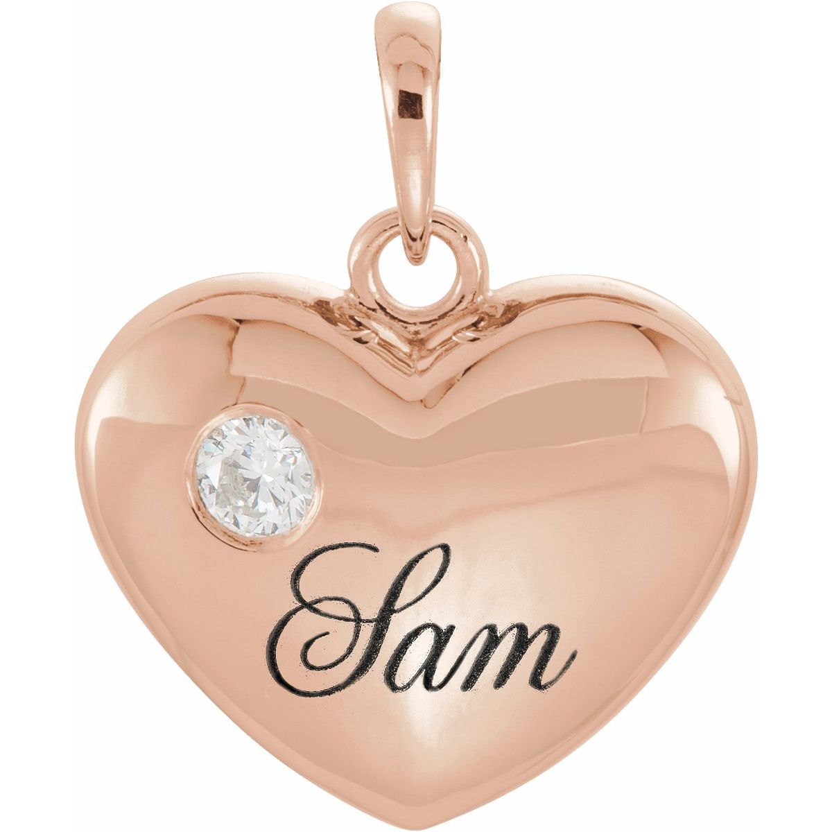 .05 CT Natural Diamond Engravable Heart Pendant in 14k rose gold