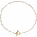 Cultured White Freshwater Pearl & Lab-Grown Pink Sapphire Necklace in 14k yellow gold