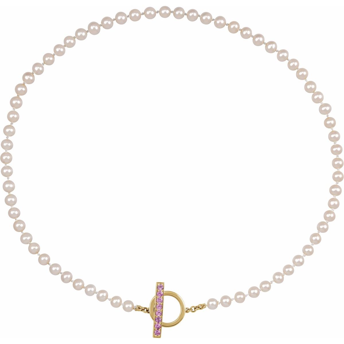 Cultured White Freshwater Pearl & Lab-Grown Pink Sapphire Necklace in 14k yellow gold