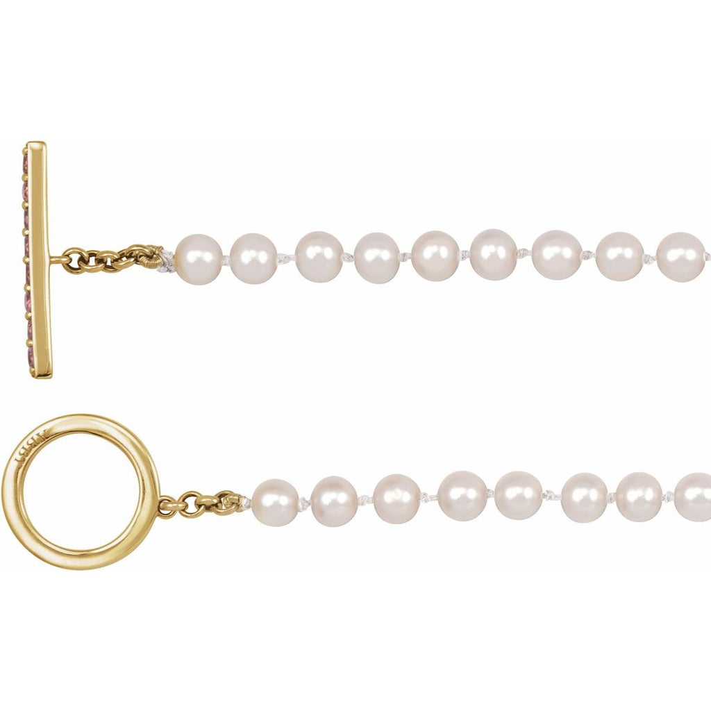 Cultured White Freshwater Pearl & Lab-Grown Pink Sapphire Necklace in 14k yellow gold