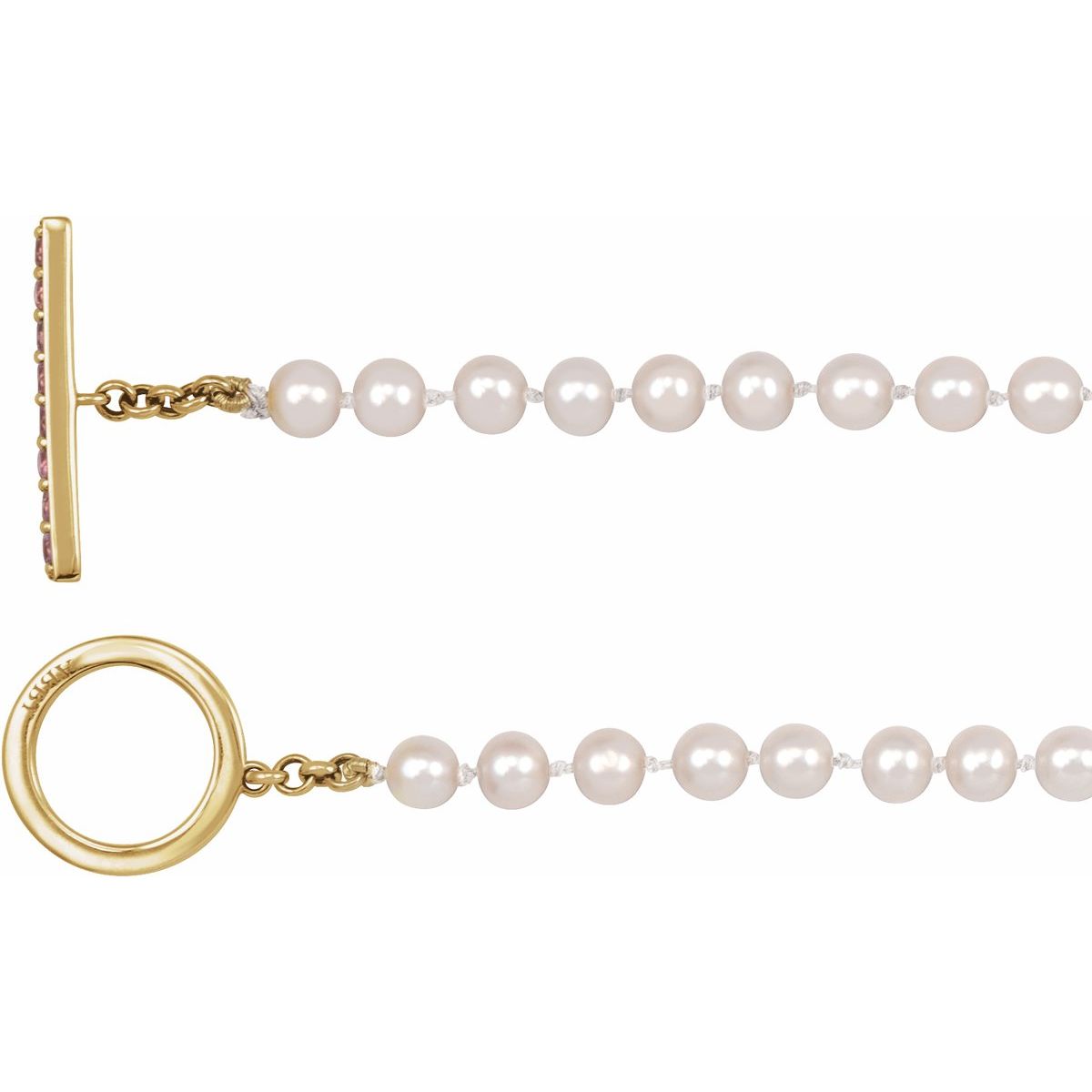 Cultured White Freshwater Pearl & Lab-Grown Pink Sapphire Necklace in 14k yellow gold