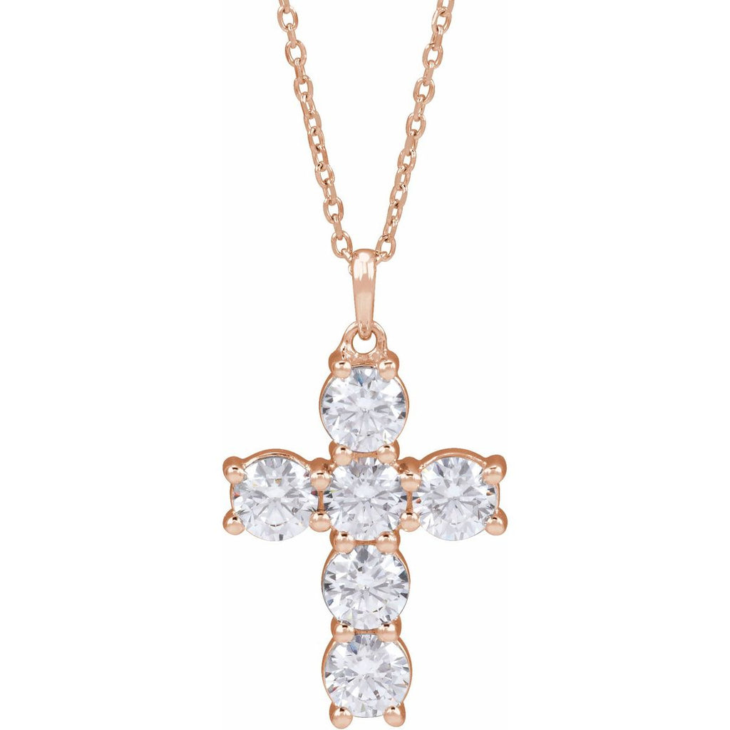 1 3/4 CTW Natural Diamond Cross Necklace in 14k rose gold