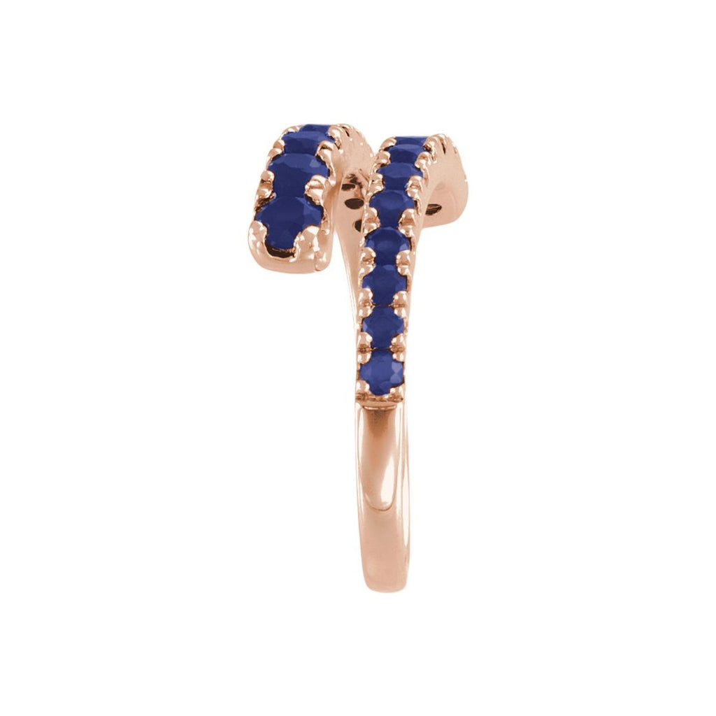 Lab-Grown Blue Sapphire Bypass Ring in 14k rose gold