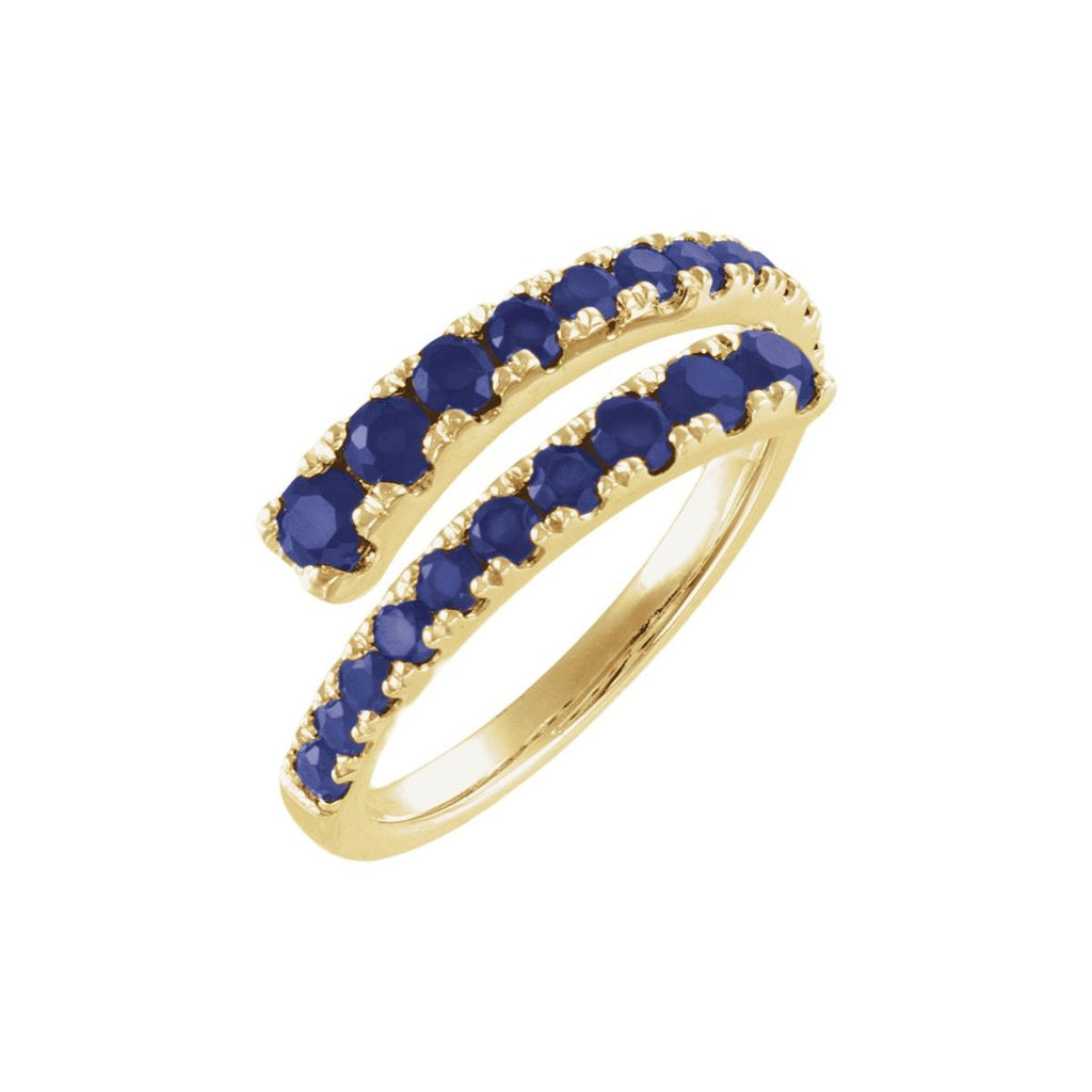 Lab-Grown Blue Sapphire Bypass Ring in 14k yellow gold