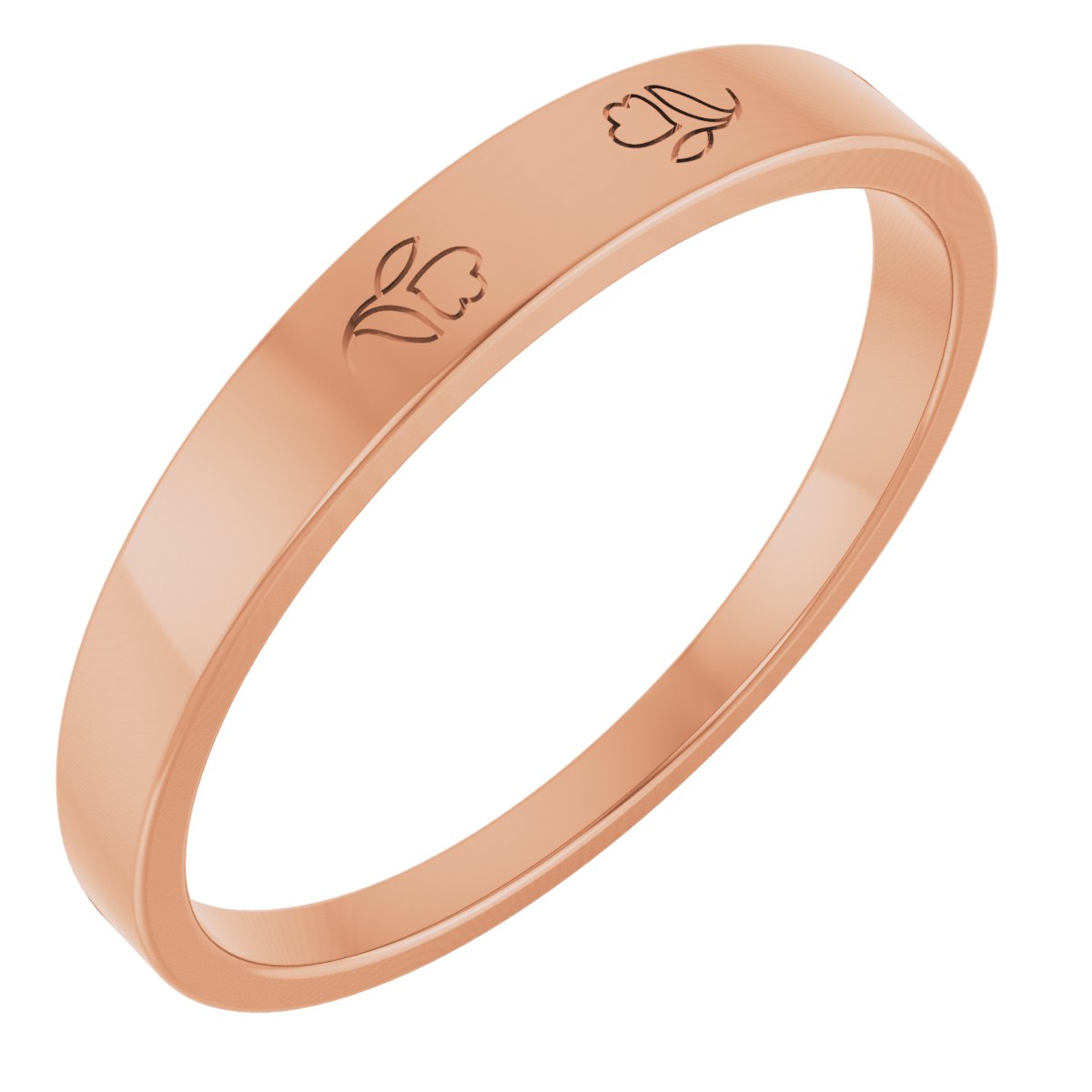 3 mm Engravable Floral Stackable Ring in 14k rose gold