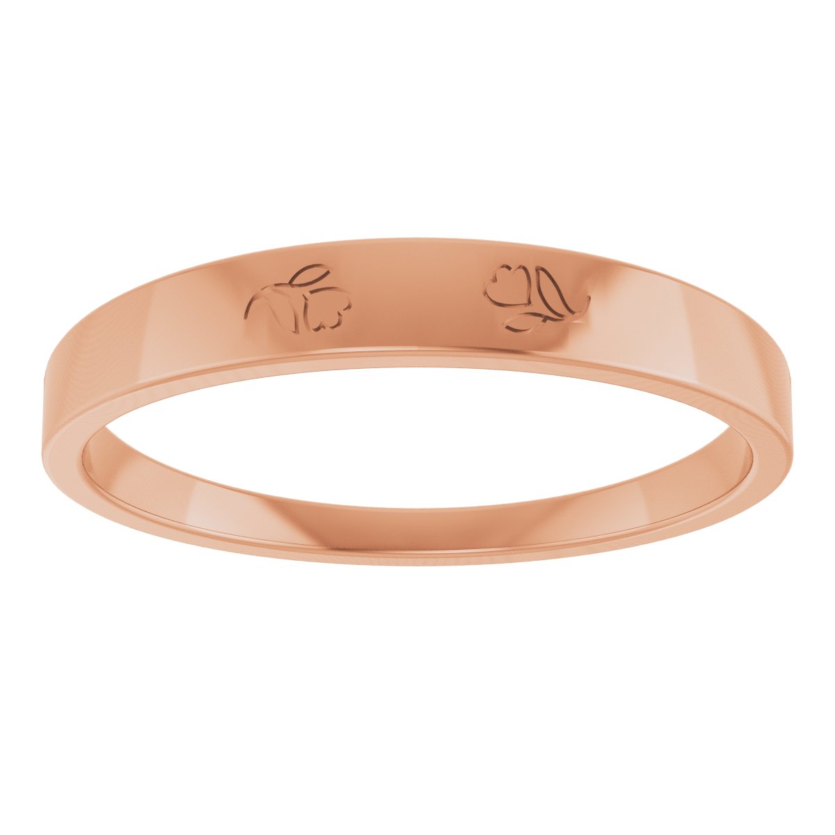 3 mm Engravable Floral Stackable Ring in 14k rose gold
