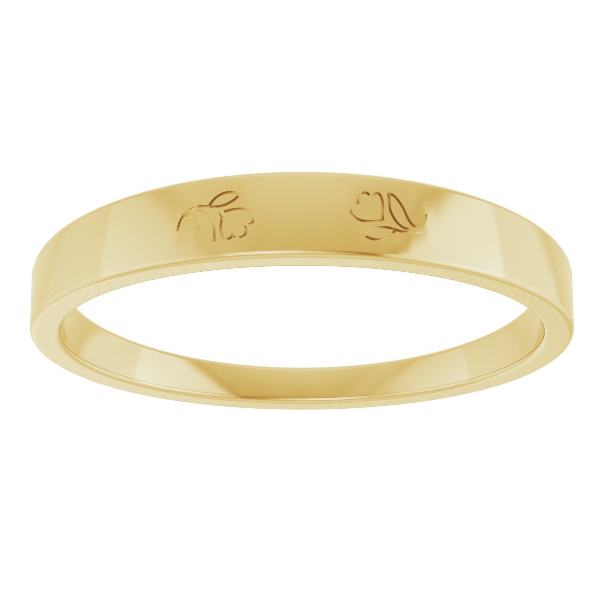 3 mm Engravable Floral Stackable Ring in 14k yellow gold