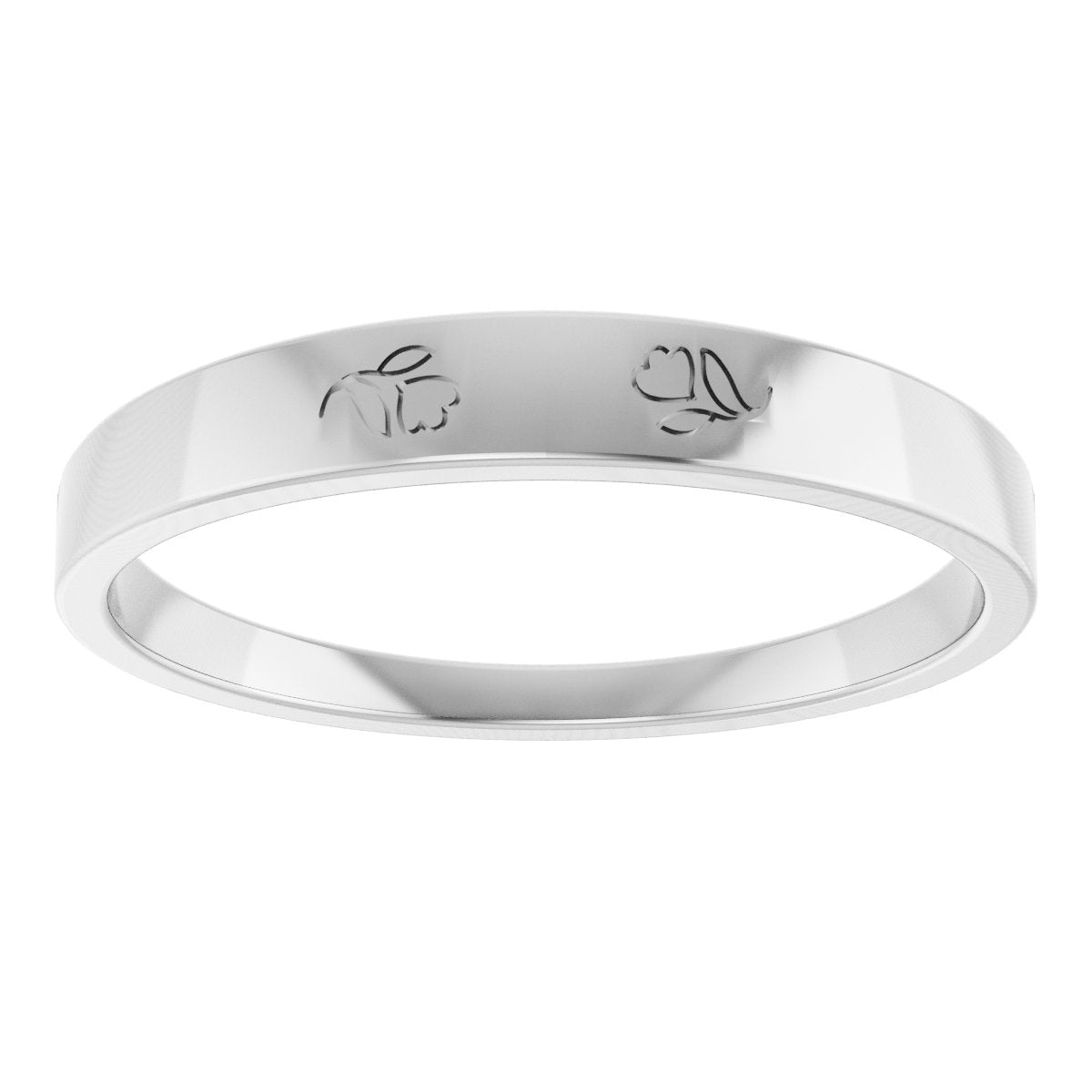 3 mm Engravable Floral Stackable Ring in 14k white gold