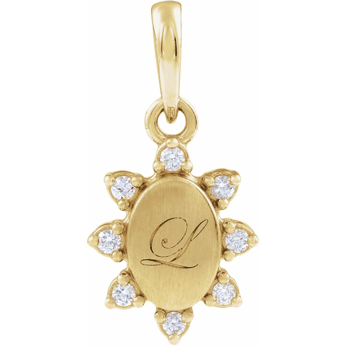 Engravable .06 CTW Lab-Grown Diamond Oval Pendant/Charm in 14k yellow gold