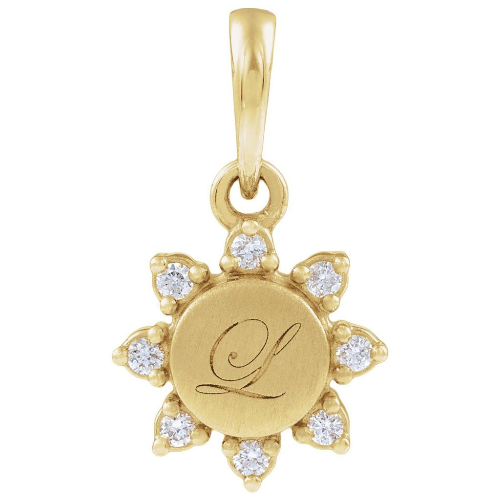 Engravable .07 CTW Natural Diamond Round Pendant/Charm in 14k yellow gold