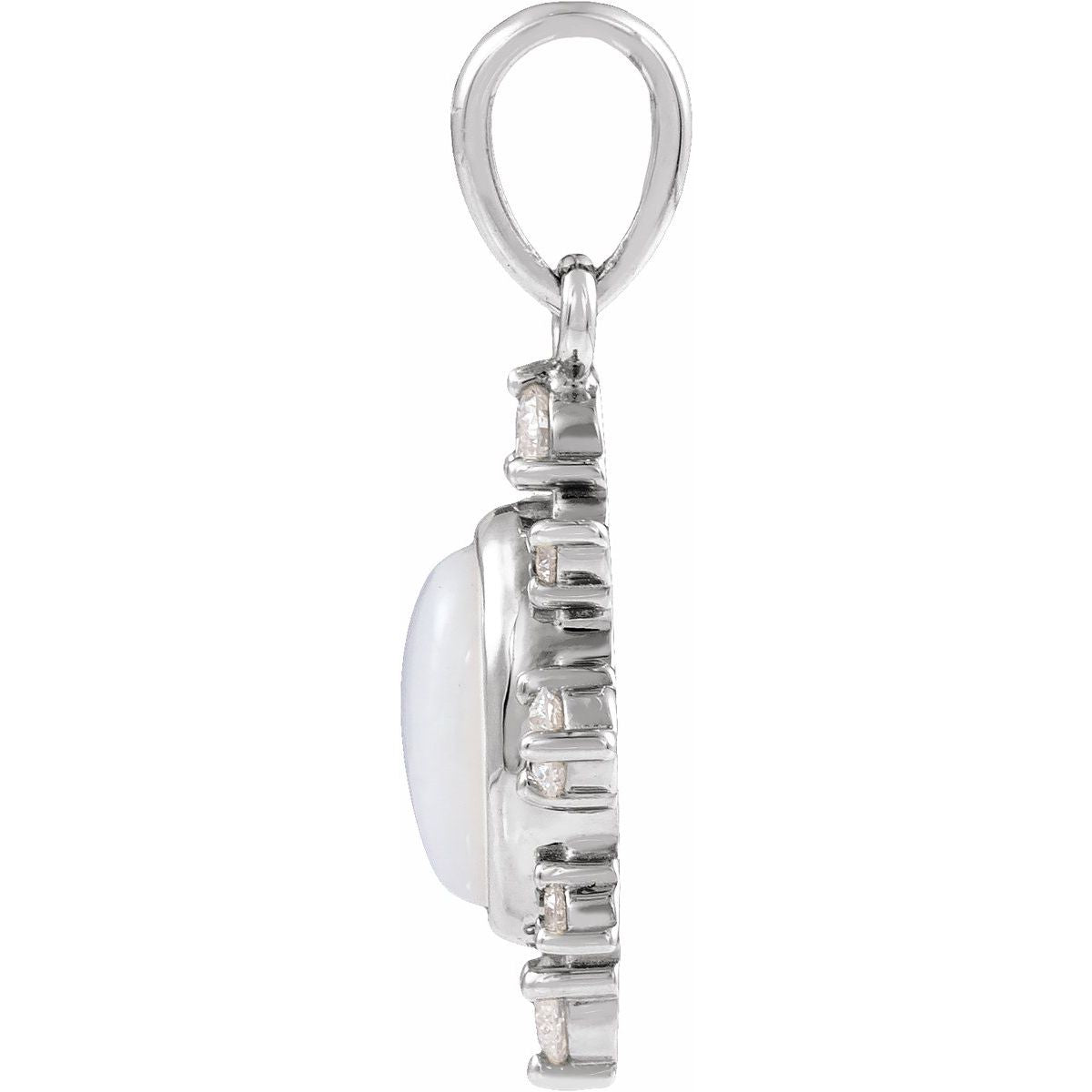 Lab-Grown White Opal & 1/6 CTW Lab-Grown Diamond Vintage-Inspired Pendant in 14k white gold