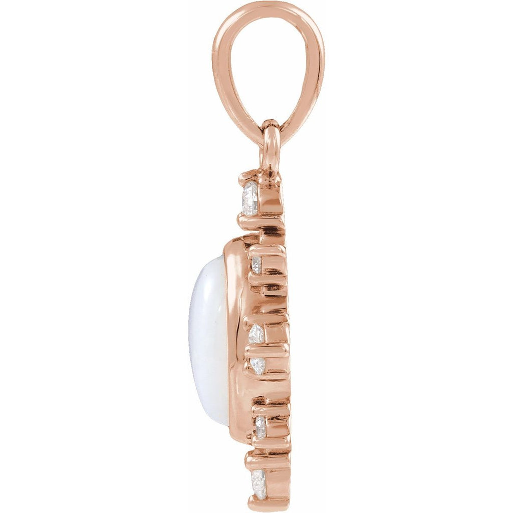 Lab-Grown White Opal & 1/6 CTW Lab-Grown Diamond Vintage-Inspired Pendant in 14k rose gold