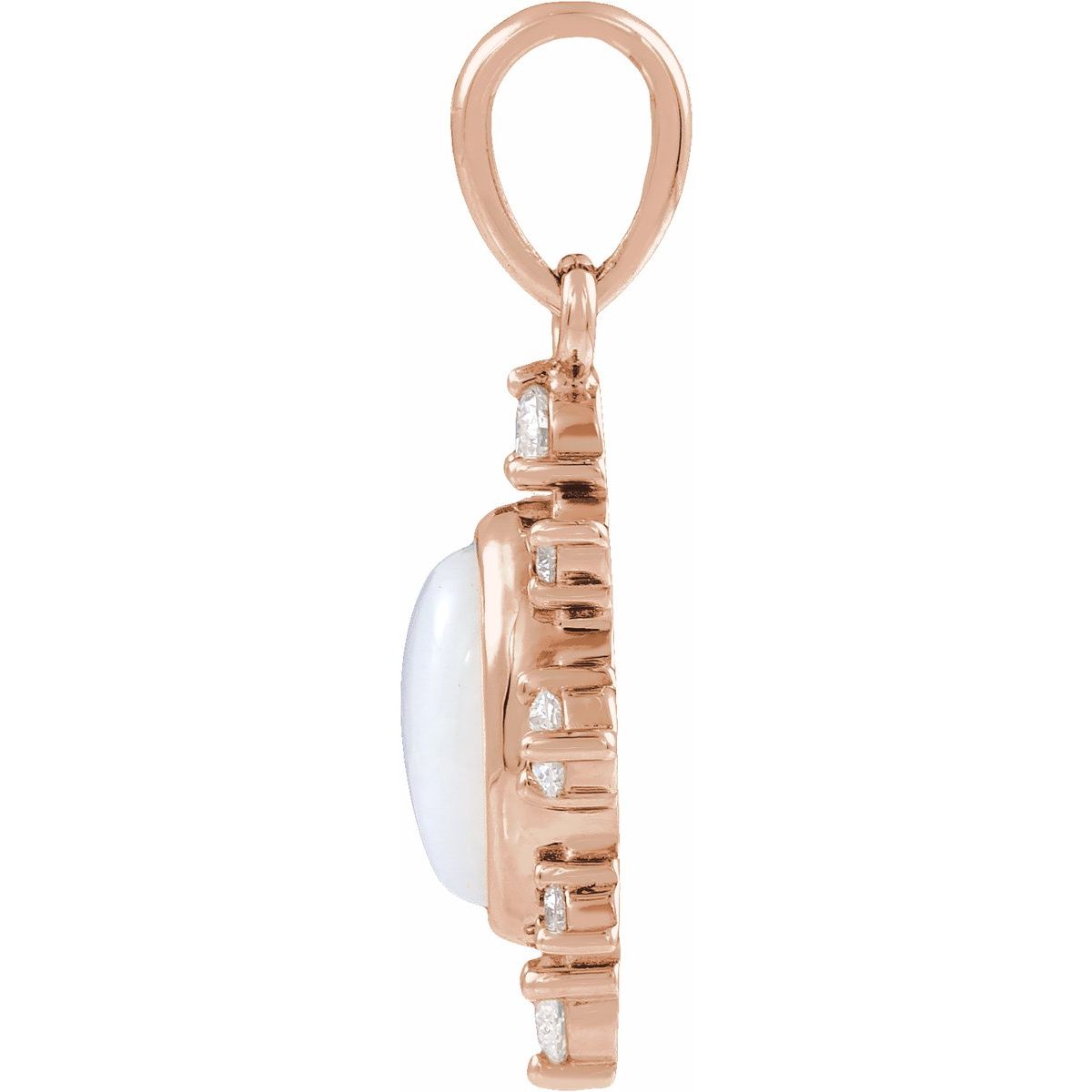 Lab-Grown White Opal & 1/6 CTW Lab-Grown Diamond Vintage-Inspired Pendant in 14k rose gold
