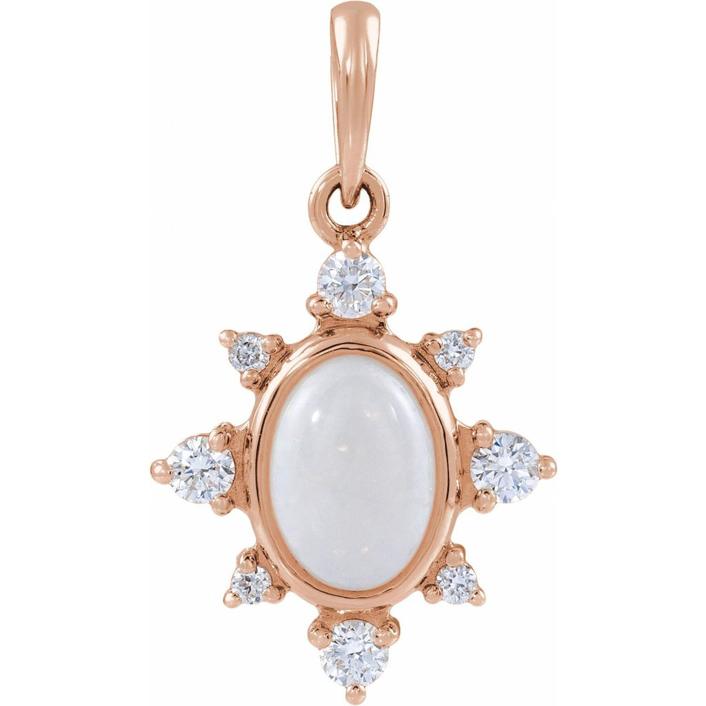 Lab-Grown White Opal & 1/6 CTW Lab-Grown Diamond Vintage-Inspired Pendant in 14k rose gold
