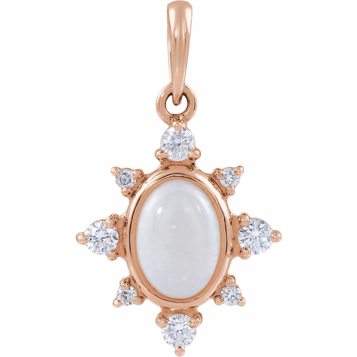 Lab-Grown White Opal & 1/6 CTW Lab-Grown Diamond Vintage-Inspired Pendant in 14k rose gold