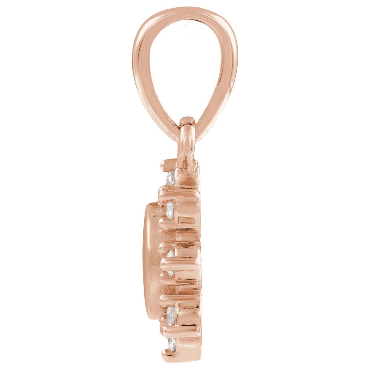 Engravable .07 CTW Natural Diamond Oval Pendant/Charm in 14k rose gold