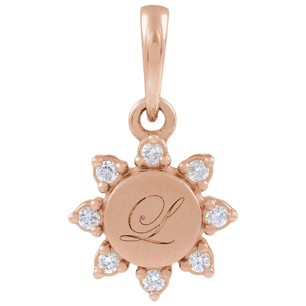 Engravable .06 CTW Lab-Grown Diamond Round Pendant/Charm in 14k rose gold