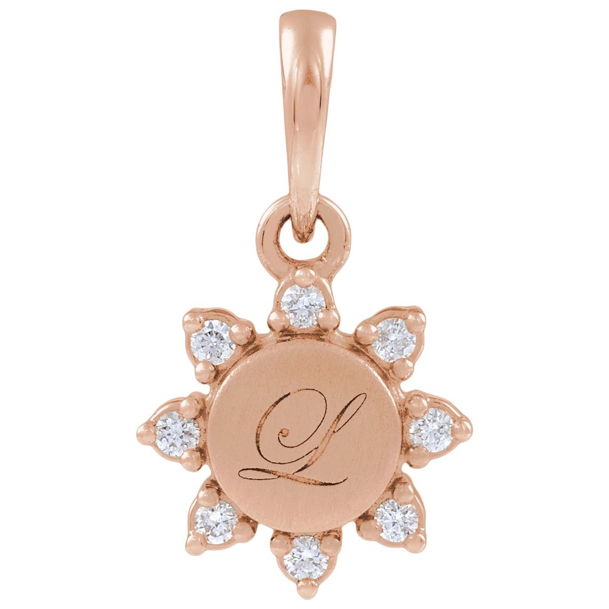 Engravable .06 CTW Lab-Grown Diamond Round Pendant/Charm in 14k rose gold