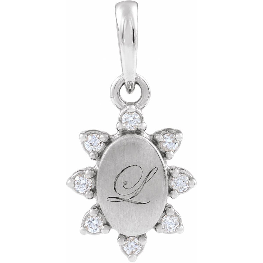 Engravable .07 CTW Natural Diamond Oval Pendant/Charm in 14k white gold