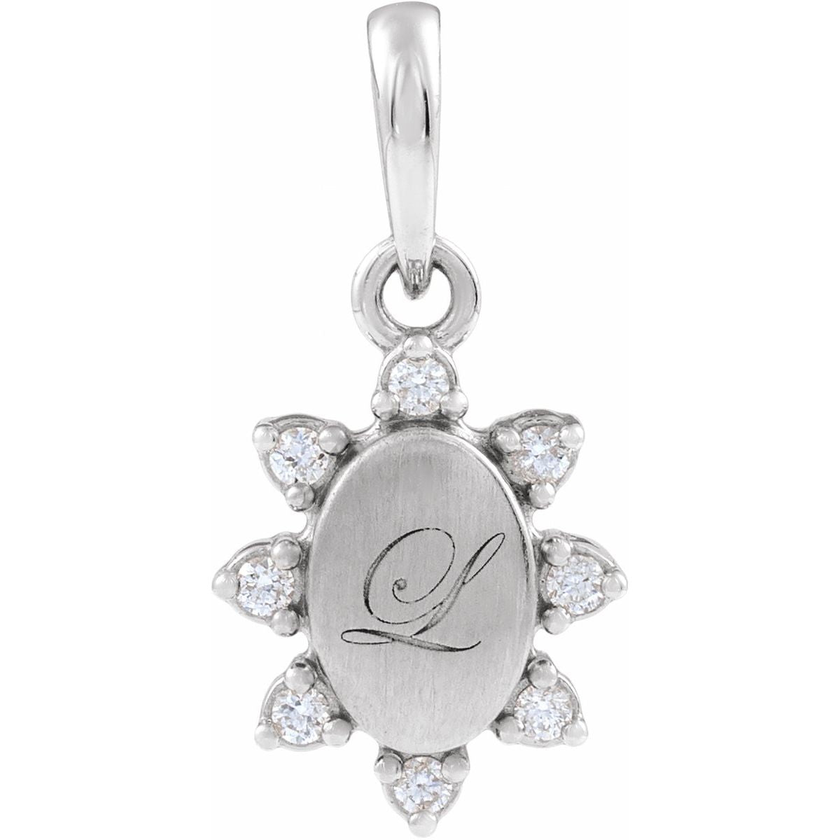 Engravable .07 CTW Natural Diamond Oval Pendant/Charm in 14k white gold