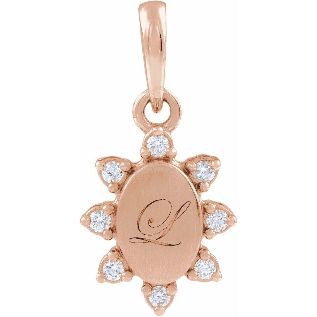 Engravable .06 CTW Lab-Grown Diamond Oval Pendant/Charm in 14k rose gold