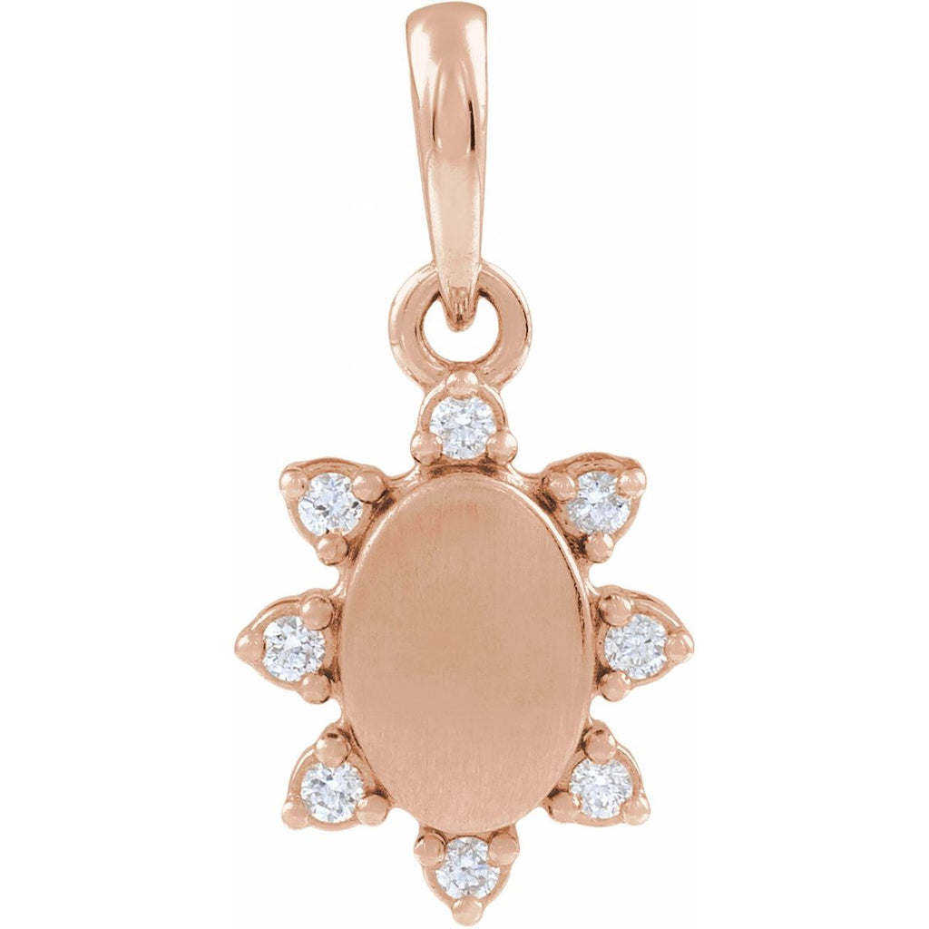 Engravable .06 CTW Lab-Grown Diamond Oval Pendant/Charm in 14k rose gold