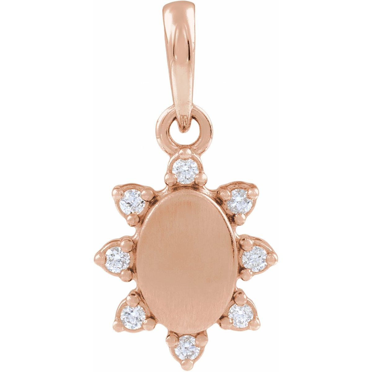 Engravable .07 CTW Natural Diamond Oval Pendant/Charm in 14k rose gold