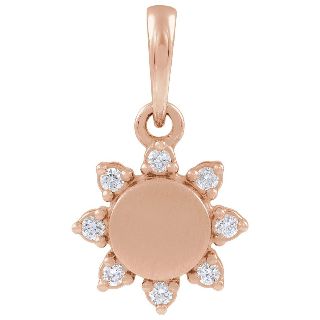 Engravable .07 CTW Natural Diamond Round Pendant/Charm in 14k rose gold