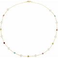 Cultured White Freshwater Pearl & Multi-Gemstone 10-Station Necklace in 14k yellow gold