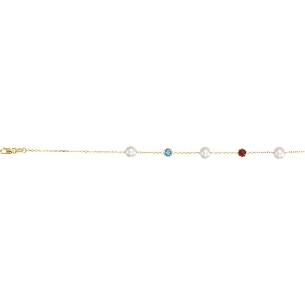 Cultured White Freshwater Pearl & Multi-Gemstone 10-Station Necklace in 14k yellow gold