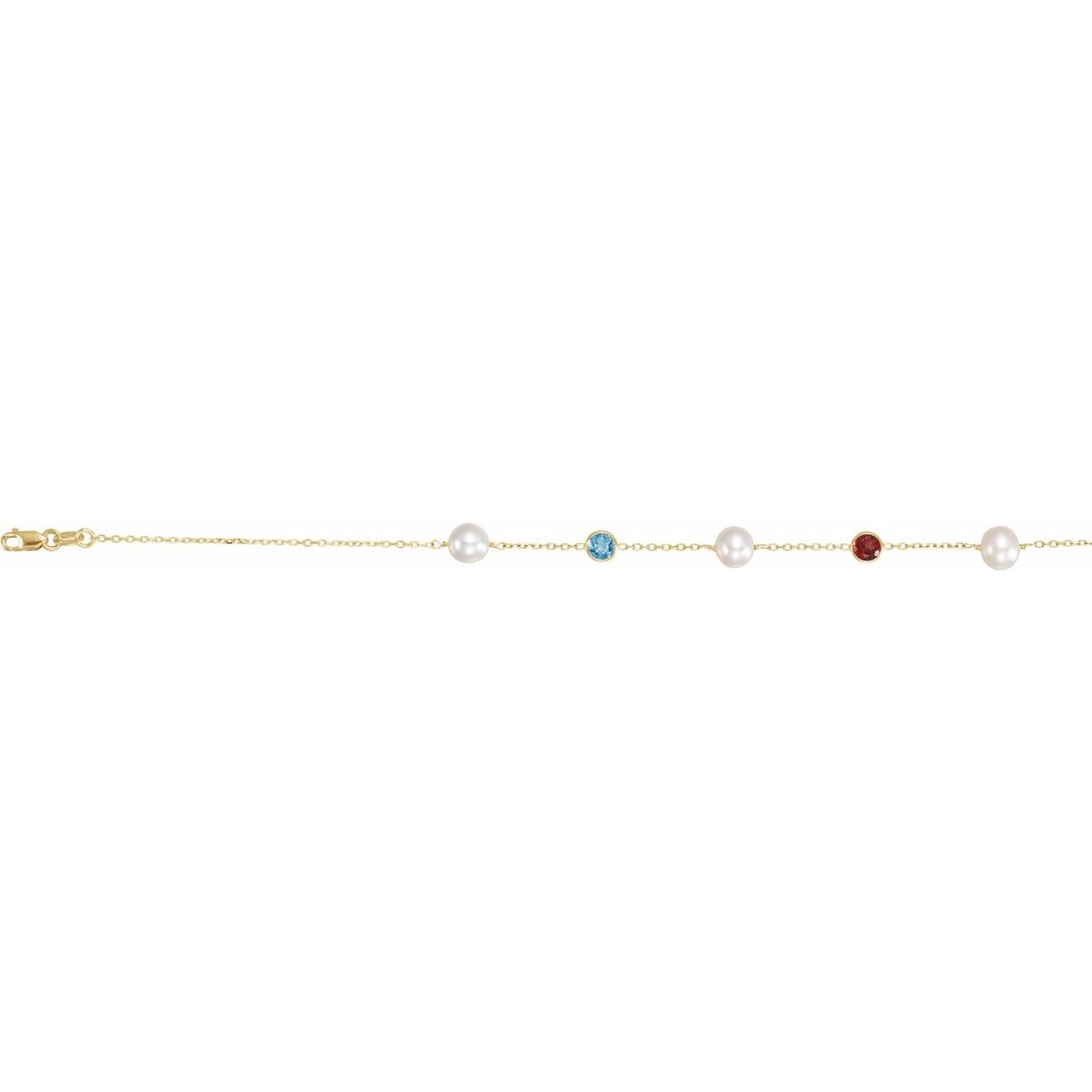 Cultured White Freshwater Pearl & Multi-Gemstone 10-Station Necklace in 14k yellow gold
