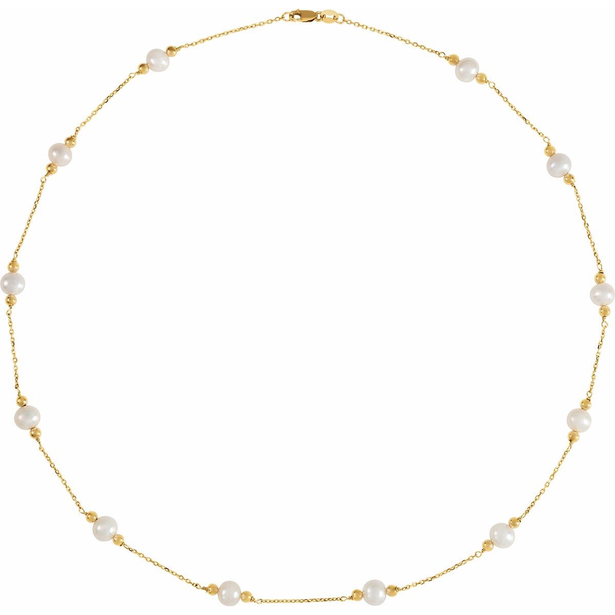 Cultured White Freshwater Pearl & Bead 12-Station Necklace in 14k yellow gold