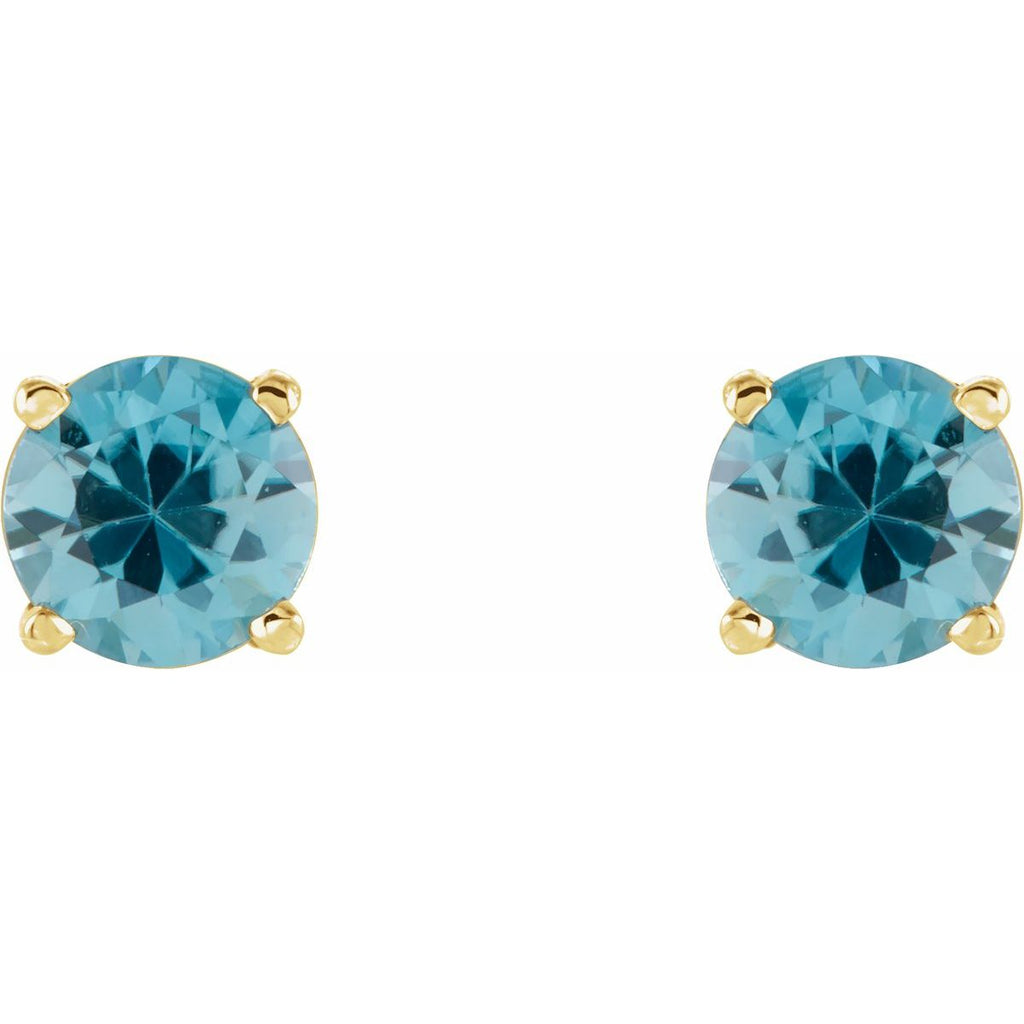 Natural Blue Zircon Four-Prong Stud Earrings in 14k yellow gold