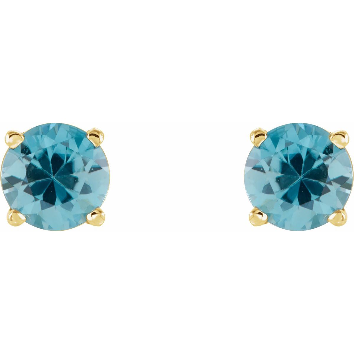 Natural Blue Zircon Four-Prong Stud Earrings in 14k yellow gold